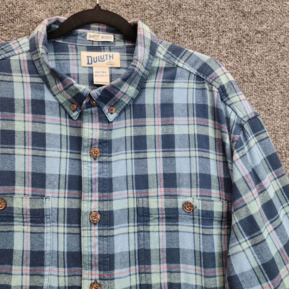 Duluth Trading Co Men's Untucked Plaid Flannel Shirt Workwear Outdoor Tall 2XL